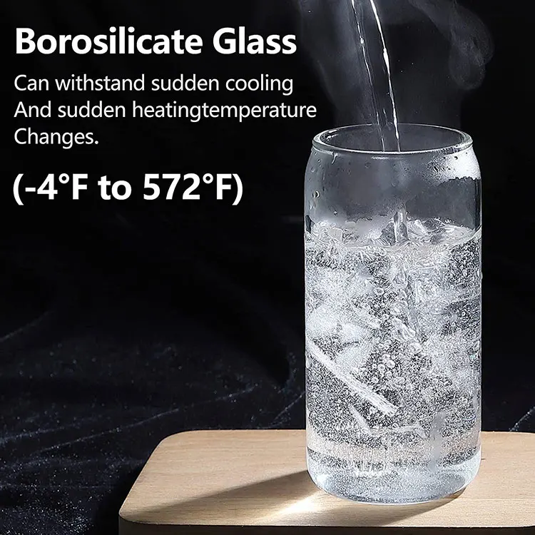 16oz 16 oz sublimation blank beer can shaped clear glass tumbler cup with bamboo lid and straw