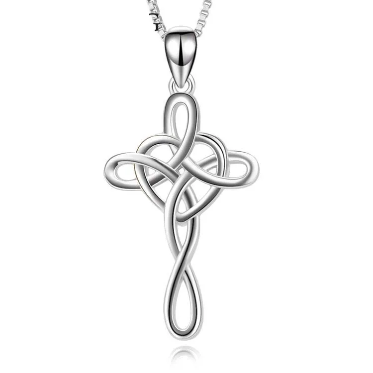 Reasonable Prices 925 Sterling Silver Celtic Knot Cross Infinity Heart Pendant Necklace