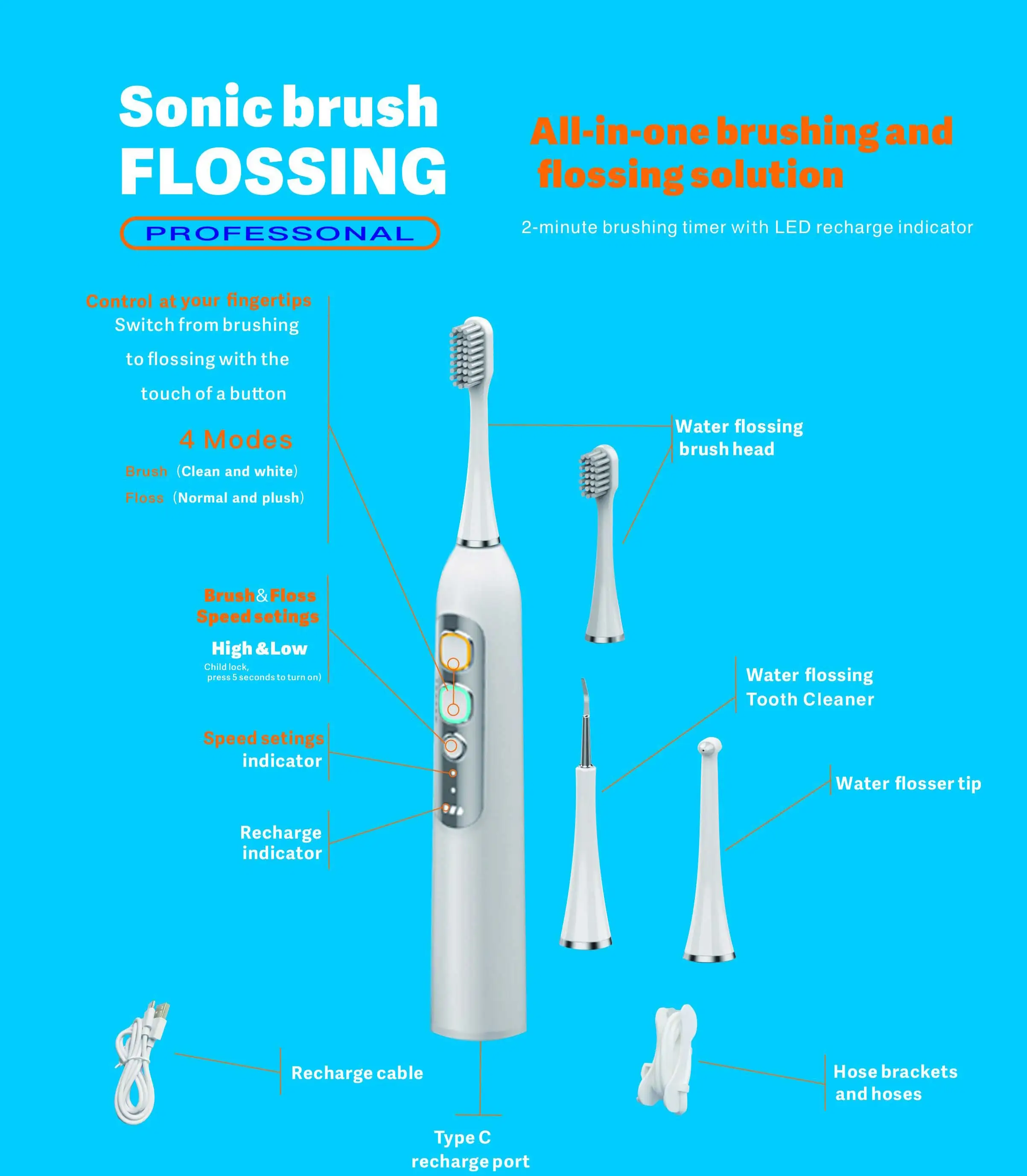 OEM Factory Flosser With Brush - New Design Oral Irrigator Cleaning Teeth Water Den