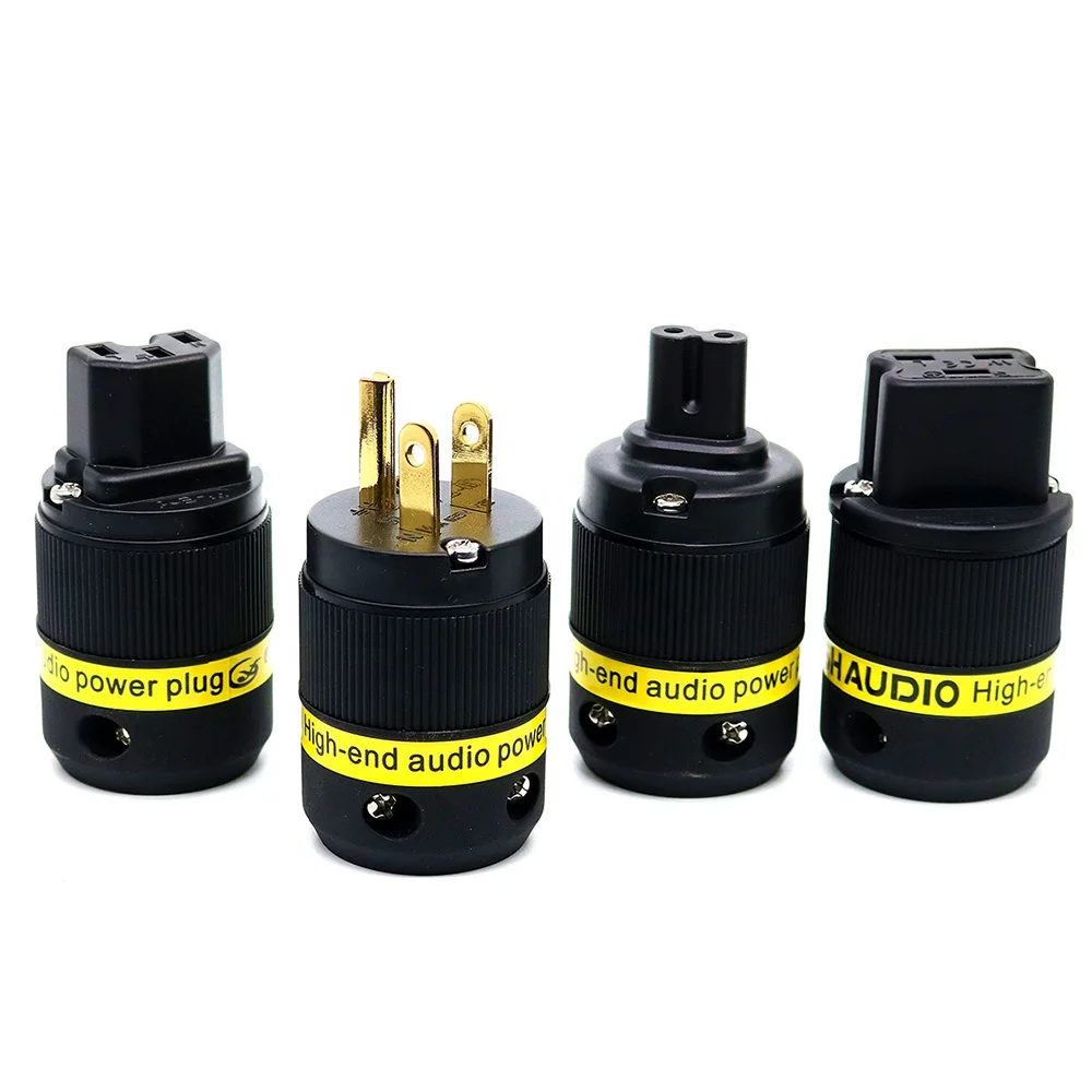Audiophile 15A 20A 125V-250V Connector YIVO XSSH Audio DIY OEM HIFI Gold Plated US 3Pin Male+IEC Female Socket Plug AC Connector