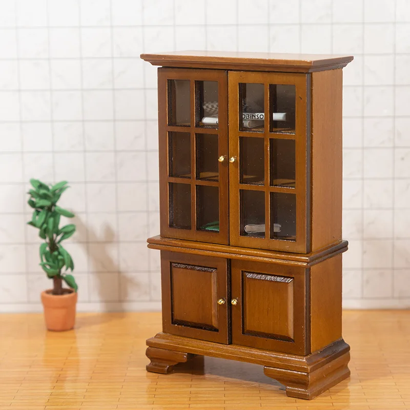 1:12 Doll house Furniture Display Stands Can be Opened Mini Bookshelves Cabinets Decorated Wooden Mini Lockers