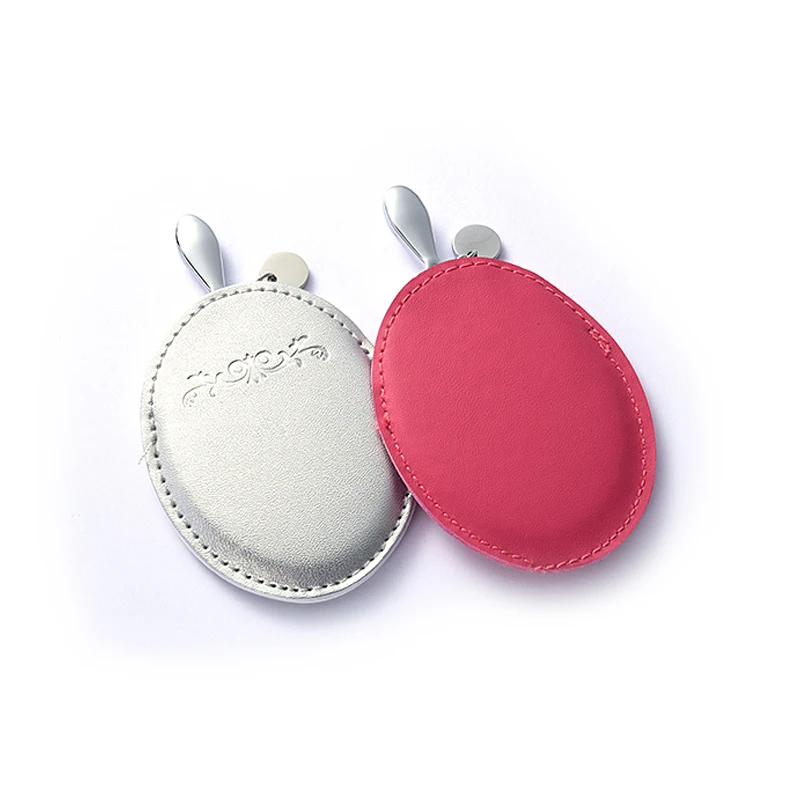 PU Case Retail Fancy Modern Vanity Compact Pocket Mini Handheld Oval Mirror Set With Handle