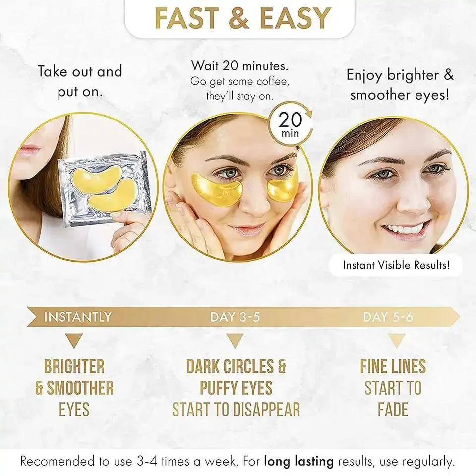 OEM 20 Pairs Dark Circles Remove Amino Acid Collagen 24K Gold Eye Mask Korean Golden Under Eye Patches