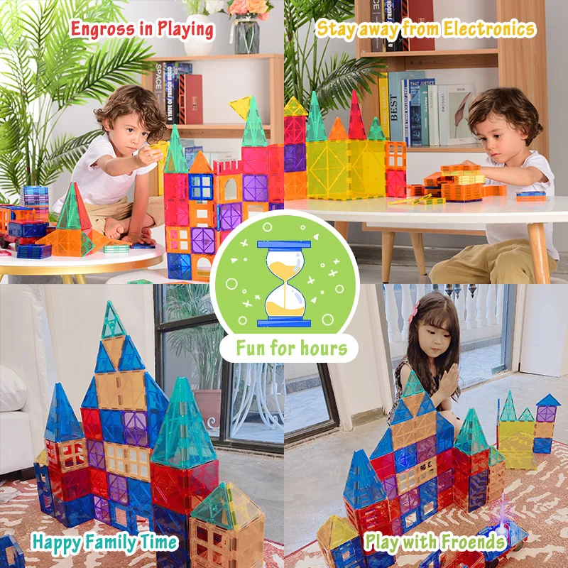 High Quality Factory Children Magnetic Tiles 3D Clear Blocks Construction Educational Magnet Building Block Tiles Toys For Kids