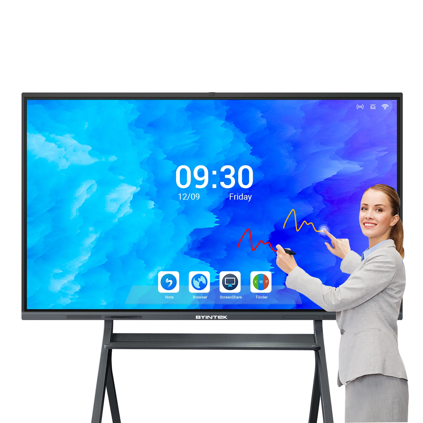 BYINTEK 75 inch Digital Boards Black with camera Android White LED School Office Whiteboard Interactive Smart Digital Boards