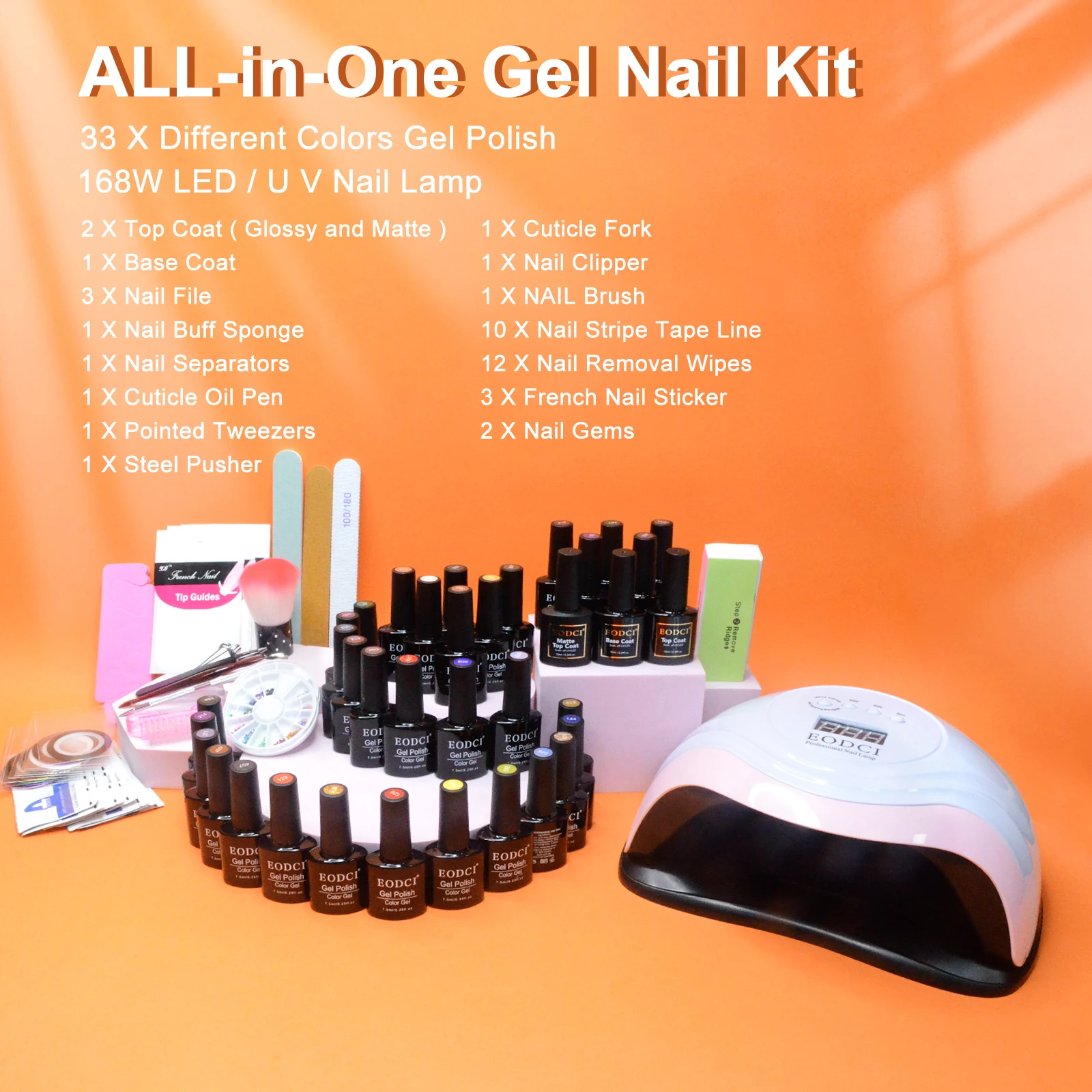 All -In One Gel Polish Kit 33 Different Color Gel Polish 168W LED /UV Nail Lamp Nail Gel Polish Set