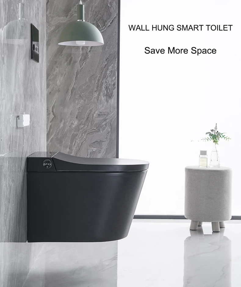 HEGII new design wall hang wc toilet bowl set ceramic electronic automatic bidet intelligent wall hung matt black smart toilet