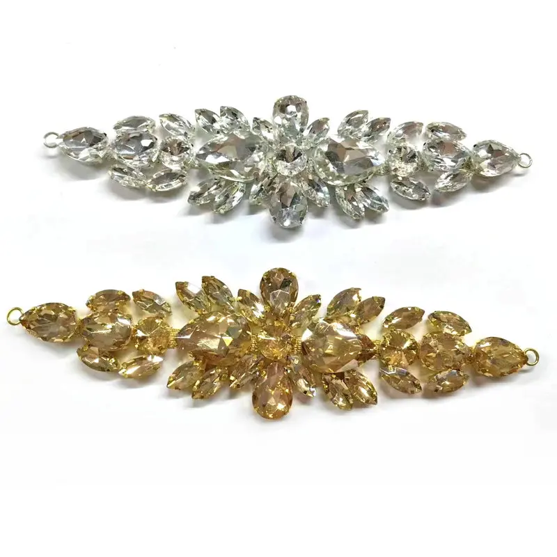 Fancy Rhinestone Beaded Applique Metal Cup Crystal Rhinestone Patches for bridal dress