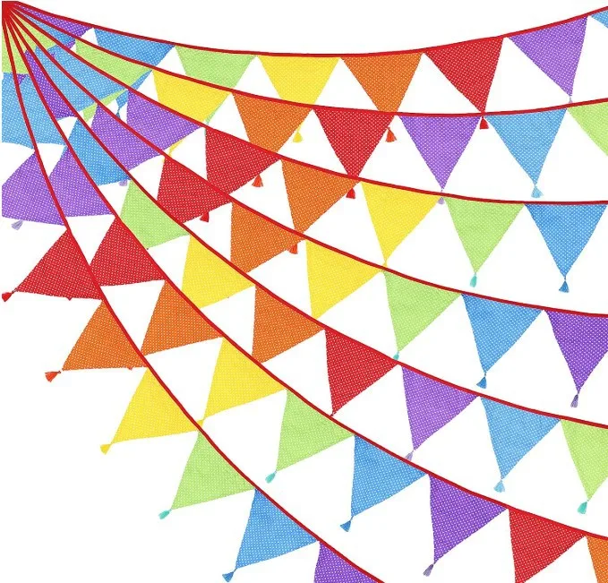 Party Pennant Flag Tassel Multicolor Spring Camping New Banner Birthday Baby Themed Party Banner Bunting Flags