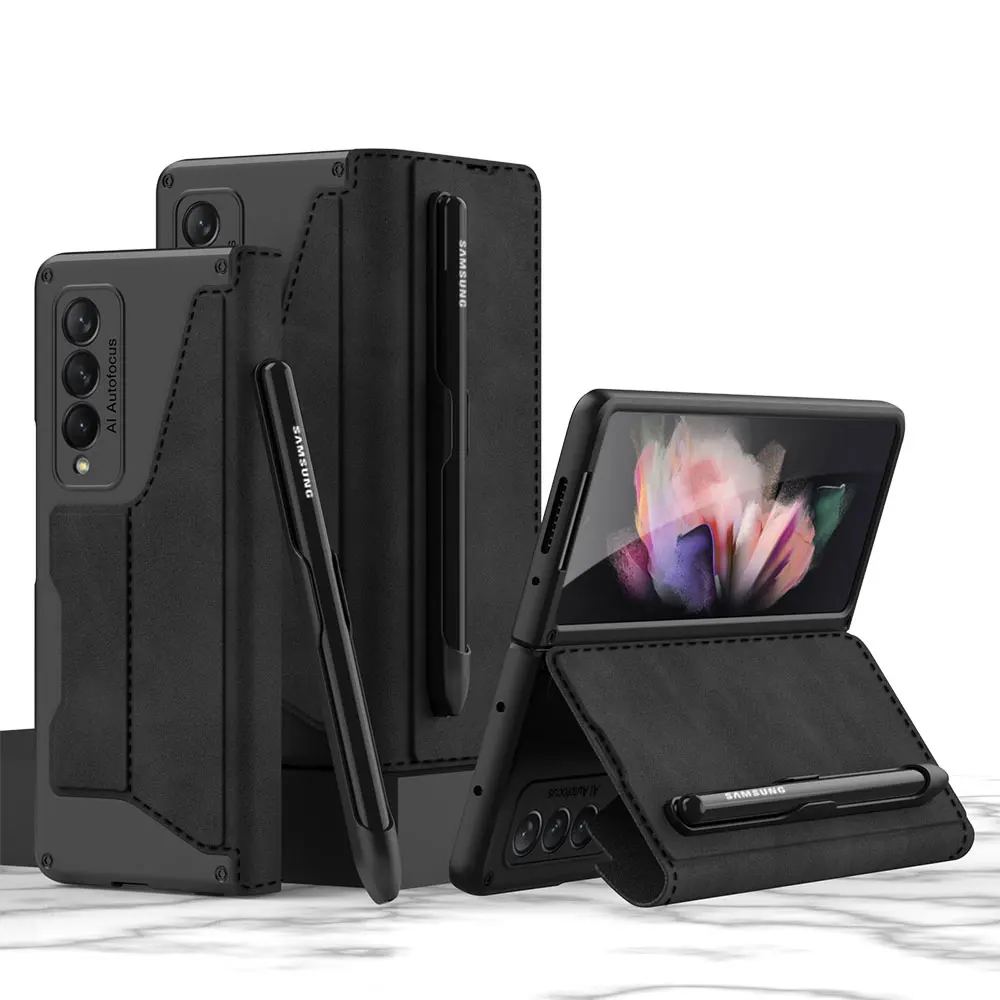 Новый дизайн 2021 флип-чехол из искусственной кожи для Samsung Galaxy Z Fold 3 с S-образным держателем ручки чехлы и мобильных телефонов
