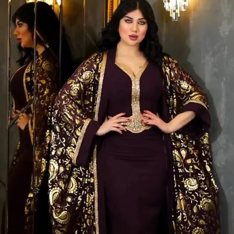 Оптовая продажа женские платья с принтом роскошное платье из 2 предметов со стразами элегантное мусульманское Австралийское турецкое Jalabiya