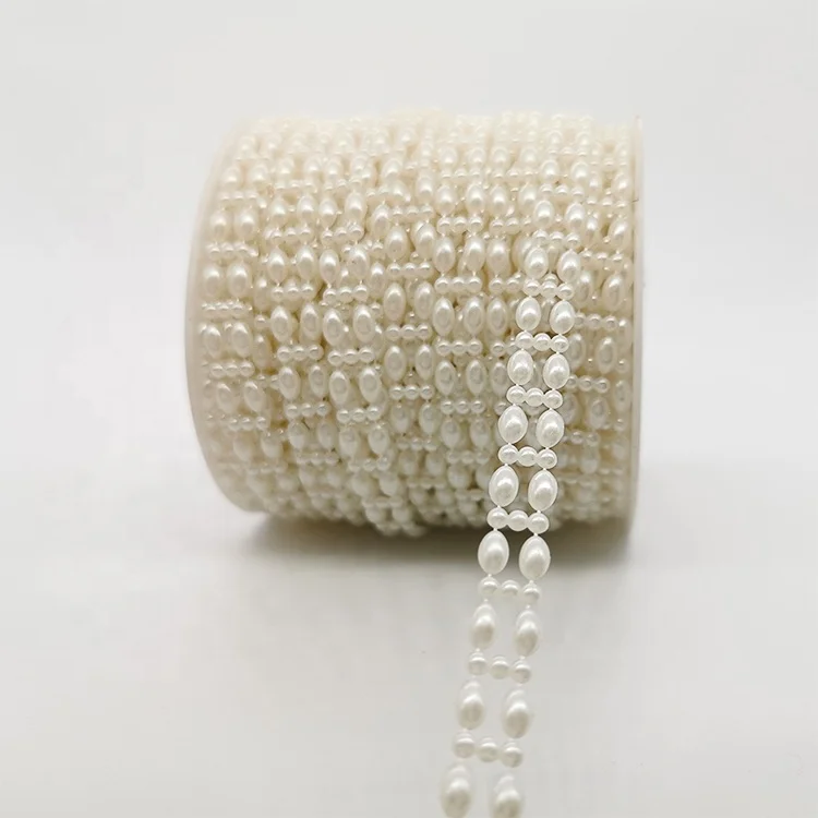 wholesale  ellipse ivory White  pearl plated  bead chain roll of DIY wedding decorative materials
