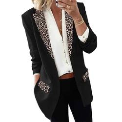 Autumn And Winter Fashion  Loose Comfortable Linen Fabric Leopard Print Long Sleeve Suit Coat for women
