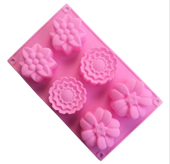 Moon Cake Molds Aromatherapy Plaster Molds 6 Even 3 Groups Different Flower-shaped Silicone Custom Logo Moulds Pink Cake Soap