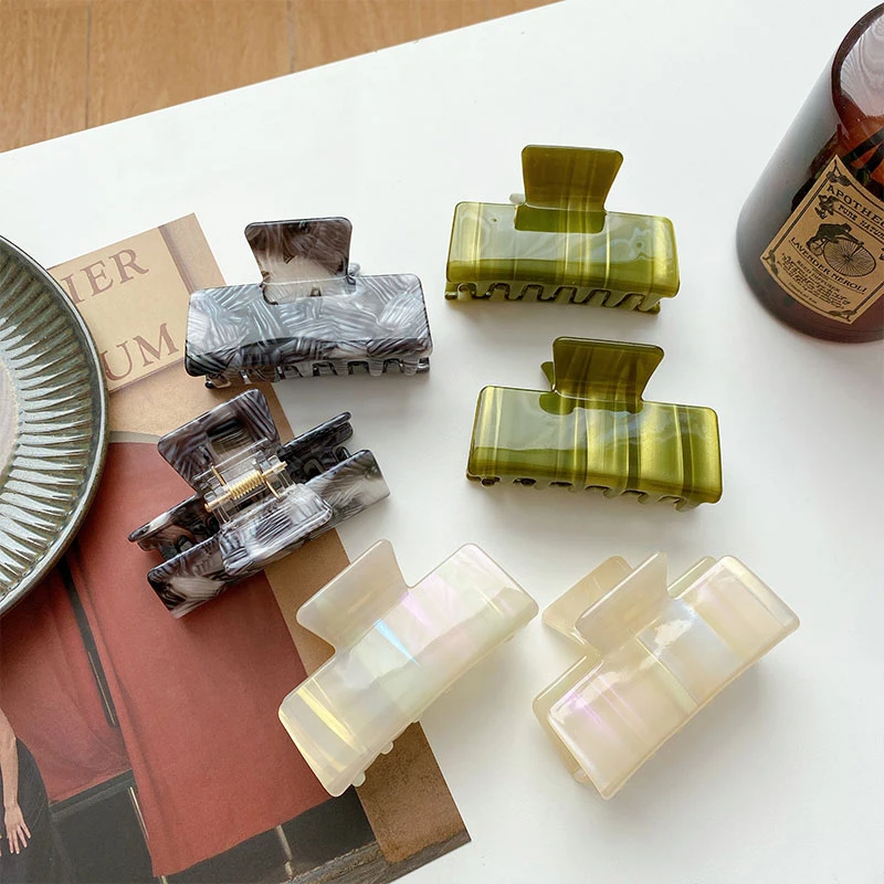 Французские квадратные заколки-Крабики 6,6 см, аксессуары для волос, простые элегантные заколки-Крабики из целлюлозы и ацетата, белые и зеленые заколки для волос для женщин