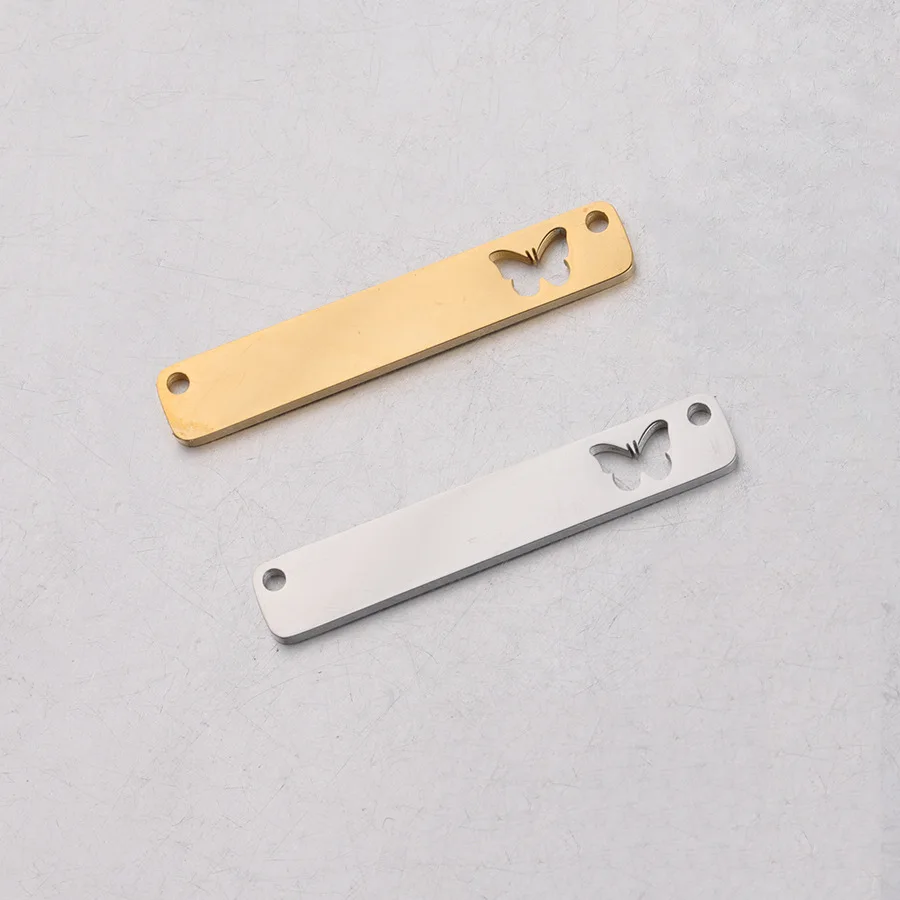 Нержавеющая сталь гравировки Прямоугольник Бар Кулон 6*35 мм полые очаровательные браслеты бабочки с двумя отверстиями Разъем DIY браслет ожерелье драгоценный камень