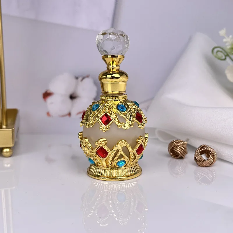 Beauty Refillable Luxury Gold Arabian Style 15ml Essential Oil Perfume Bottle Empty Fancy Vintage Perfume Glass Bottle