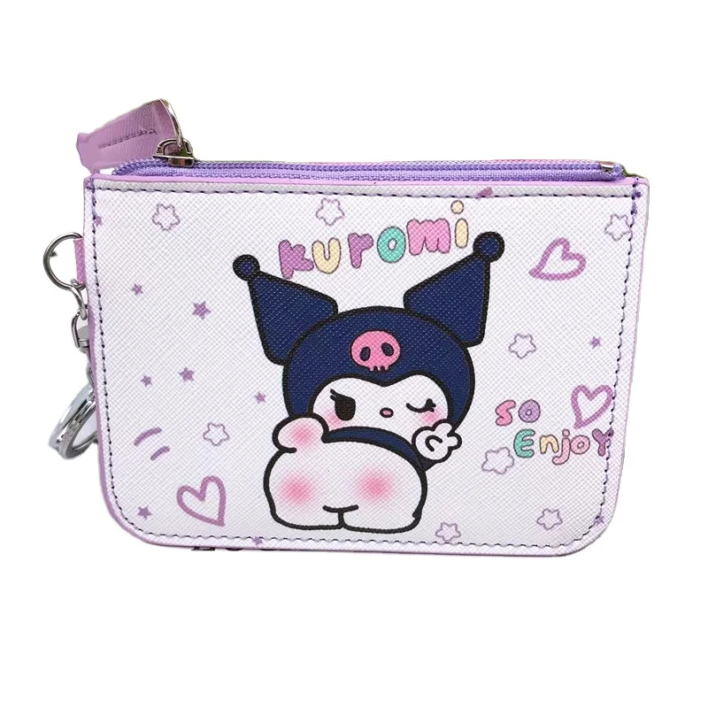 QY Cartoon Cute Anime Wallet Kuromi Mymelody Cinnamoroll Coin Purse Student Pu Leather Card Holder With Key Chain