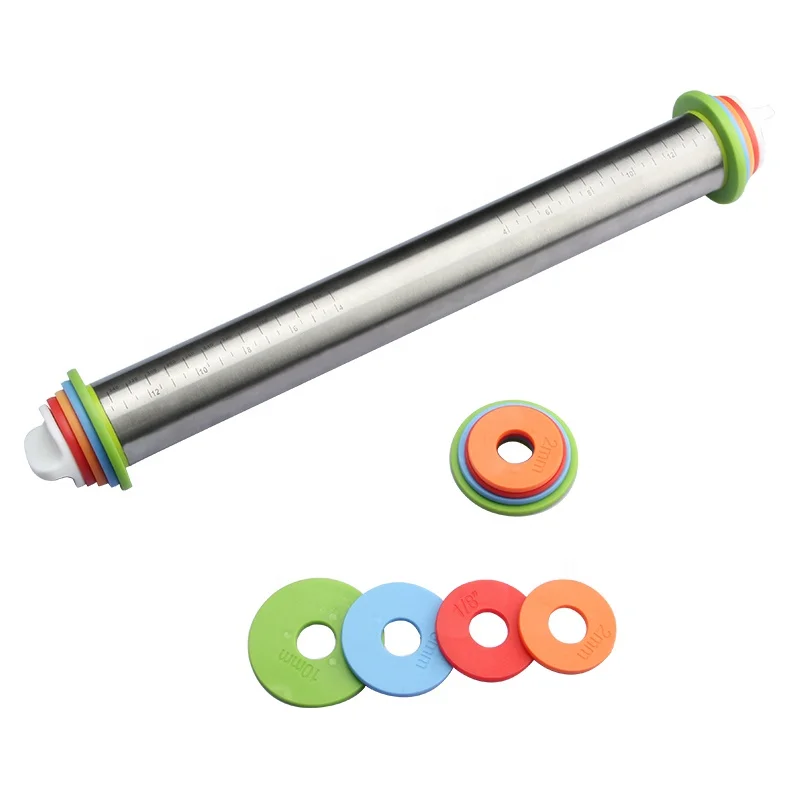 New product Height adjustable stainless steel rolling pin with 4 removable thickness