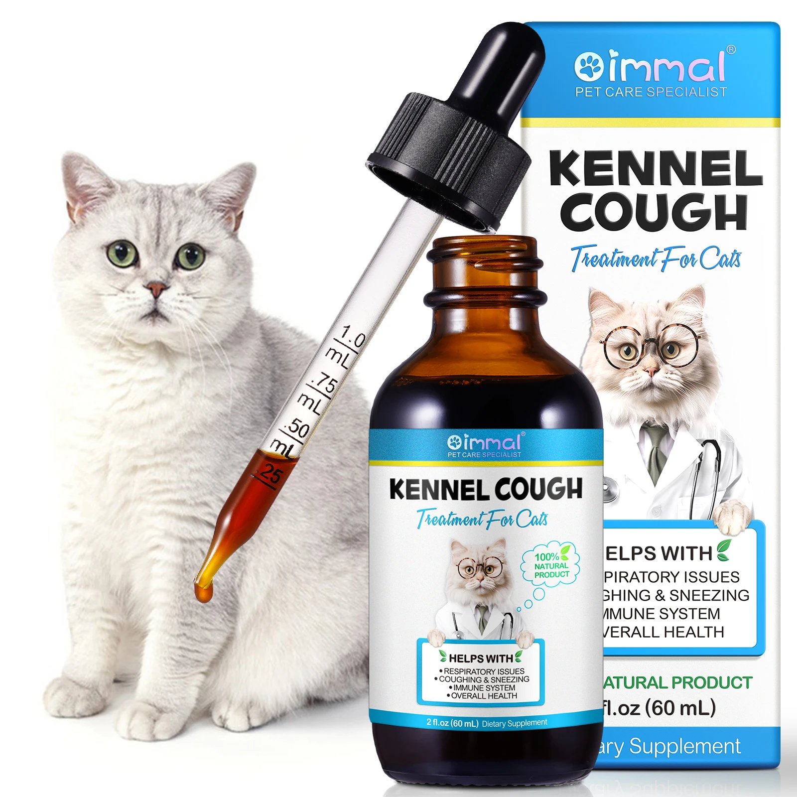 OIMMAI 60ml throat soother dry wet barky pet cough and cat asthma cat sneezing cat cough treatment cough relief drops