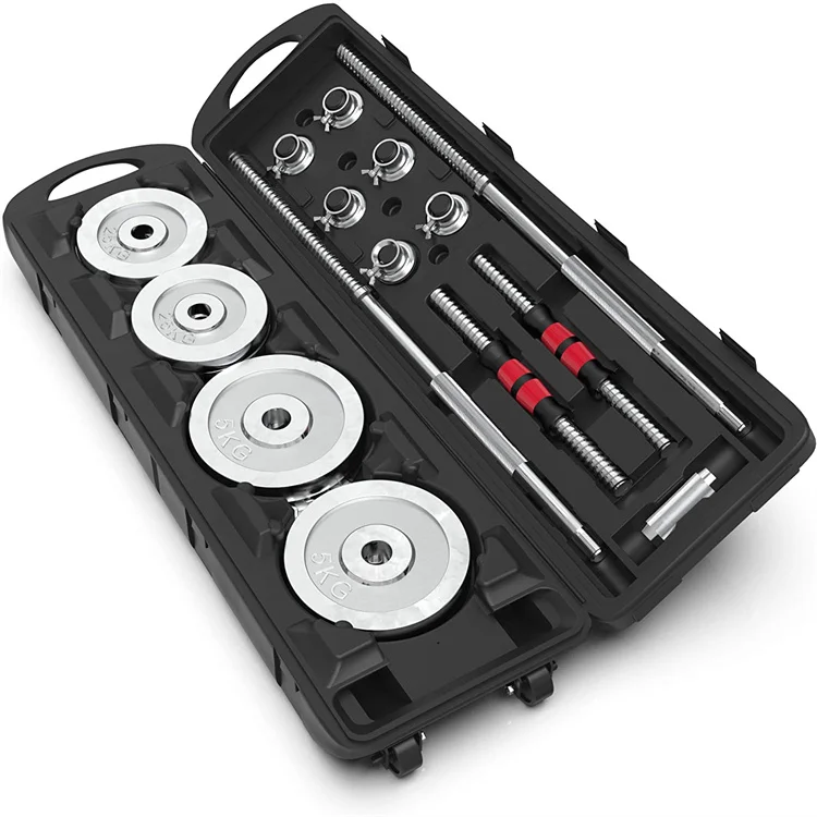 Wholesale Adjustable Electroplated Electroplating 50kg Weight Lifting Chrome Barbell Dumbbell Set With Case