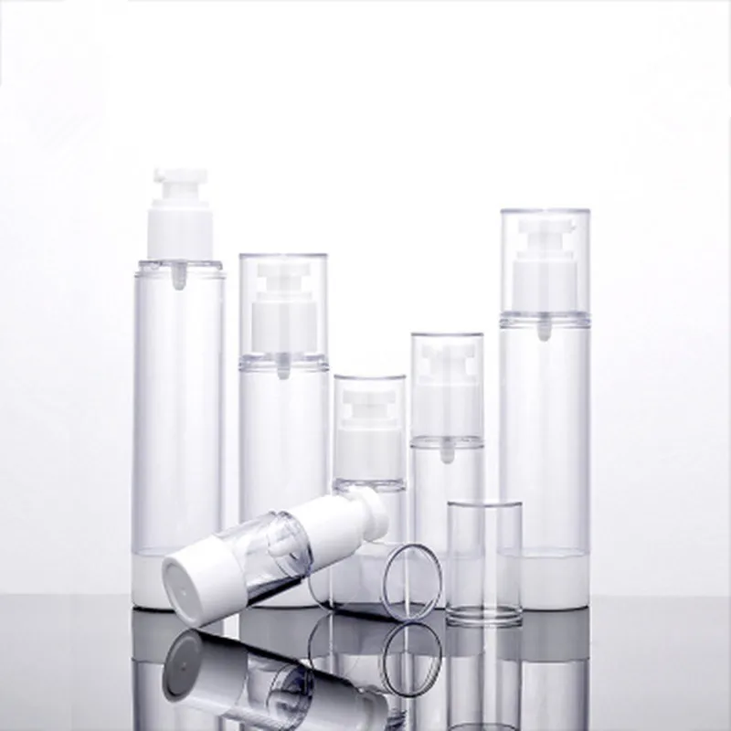 20ml 30ml 50ml 80ml 100ml 120ml travel set refillable AS clear airless pump bottle for cosmetic lotion