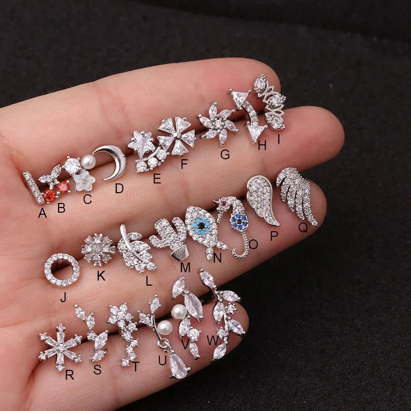  New 20g Dainty White/Yellow /Rose Gold Color Stainless Steel CZ Ear Tragus Daith Cartilage Piercing