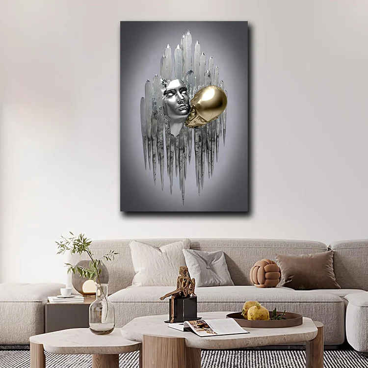 3D abstract portrait art modern couple canvas printing metal color wall art painting direct factory canvas painting supplier
