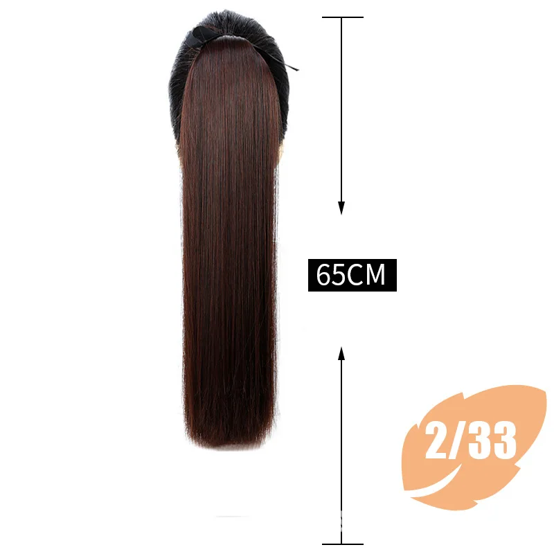 Cheap Hair Straight Extensions Wrap Around  Long Straight Ponytail Synthetic Hair Extensions