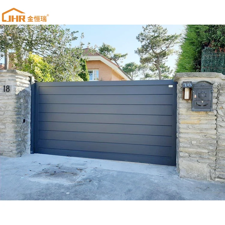 JHR Powder Coating 6ft Tall Main Gate Designs Garden Privacy Aluminum Slat Fence Panels Electric Sliding Gate For House