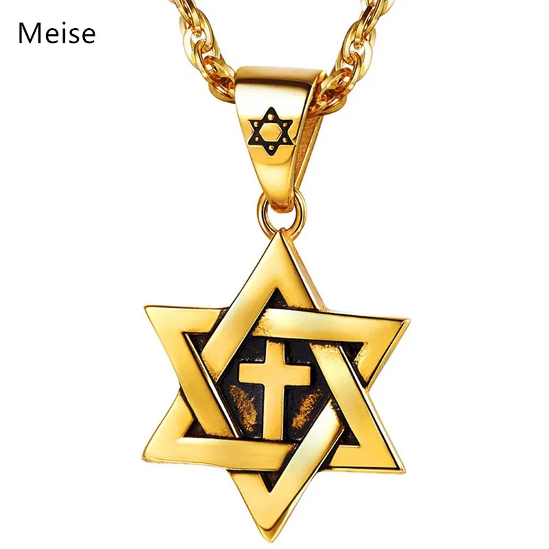 
Yiwu Meise Israel Jewelry for Men Women Stainless Steel Jewish Magen Star of David Pendant Necklace 