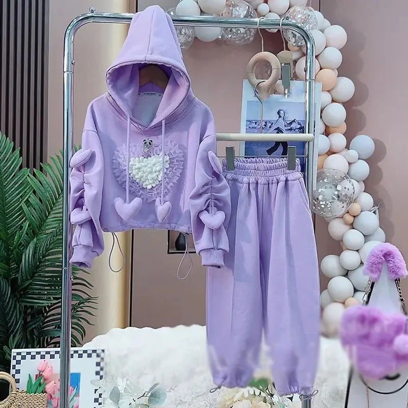 2024 New Fashionable Sports Winter Fleeced Hoodies & Spring/Autumn Tops and Pants for Active Teen Girls Clothing Sets