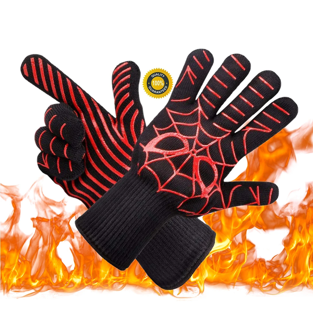 Fire Resistant Food Grade Silicone Extreme Heat Kitchen BBQ Grill Gloves for Grilling Barbecue Garden