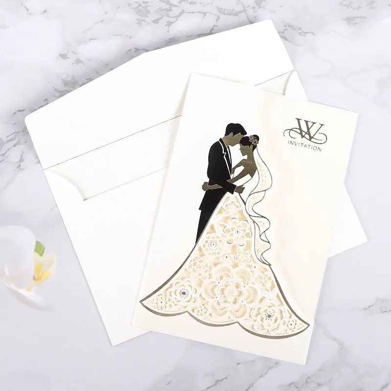 
Elegant laser cut cards can be customized for inner page white wedding invitations With envelope 