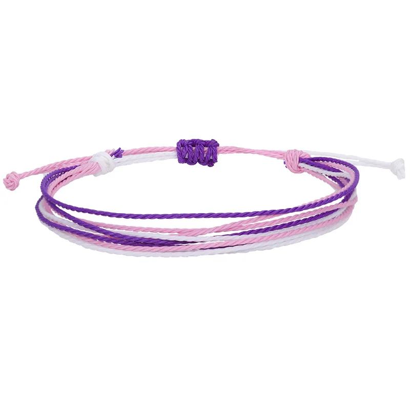 Wholesale Handmade Wax Rope Charm Bracelet Waterproof Adjustable String Thread Bohemian Multilayer Anklet