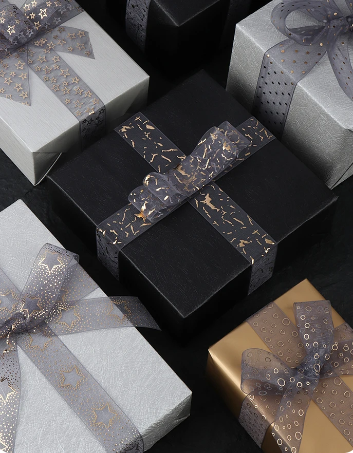 High Quality Gifts Snow Yarn Polyester Custom Printed Ribbon Grey Wholesale