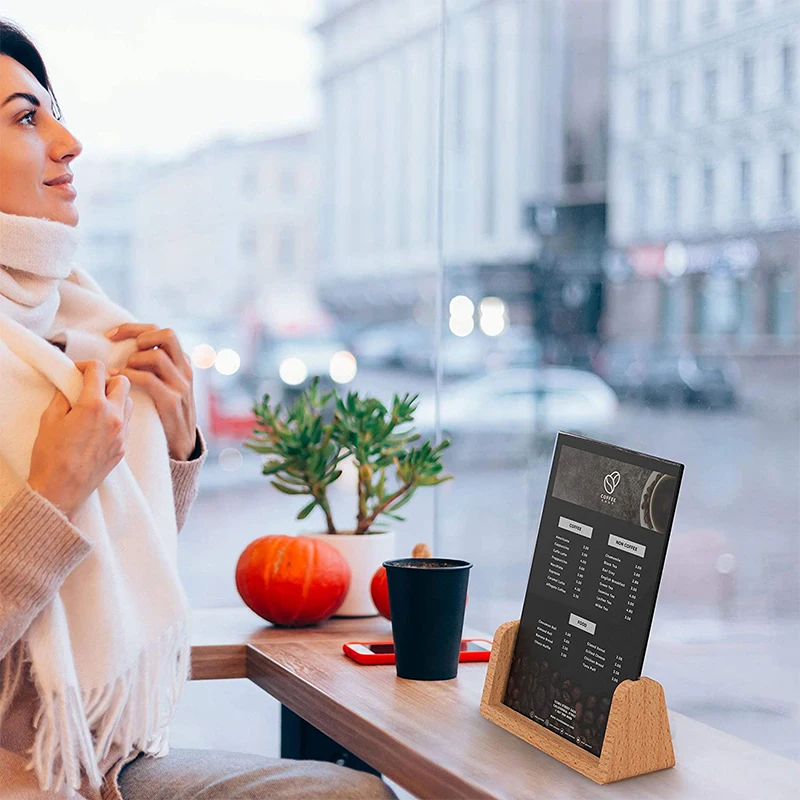 A4A5A6 Acrylic Wooden Menu Card Holder Table Card Holder Postcard Photo Picture Display Stand