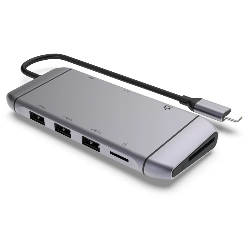 USB C Adapter, 9-in-1 HUB HDMI RJ45 USB 3.0x3 SD/TF PD for Type C Laptops, 2 DisplayPort MST Hub