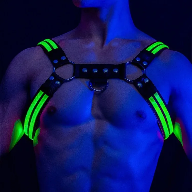 New Arrival USB Rechargeable LED Vest Wholesale Macho Man Black Adjustable Body Chest Bondage Body Light Flashing body Harness