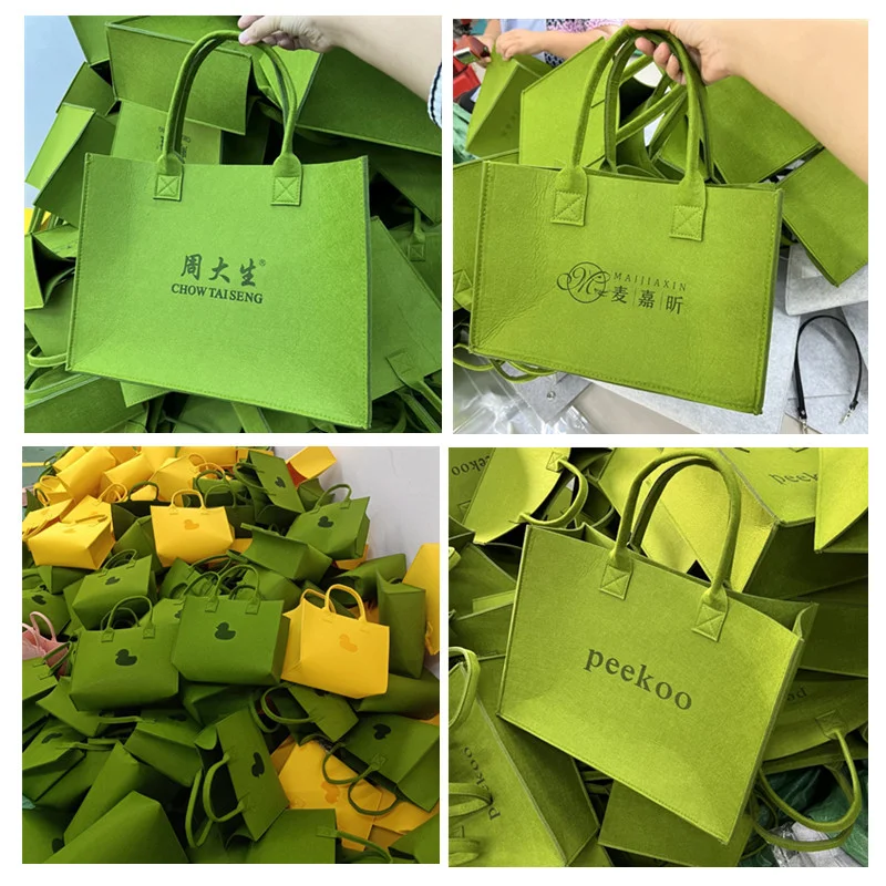 Wholesale Felt Storage Bag Size 40 Eco Friendly Custom Logo Large Capacity Colorful Shopping Wool Felt Tote Bags