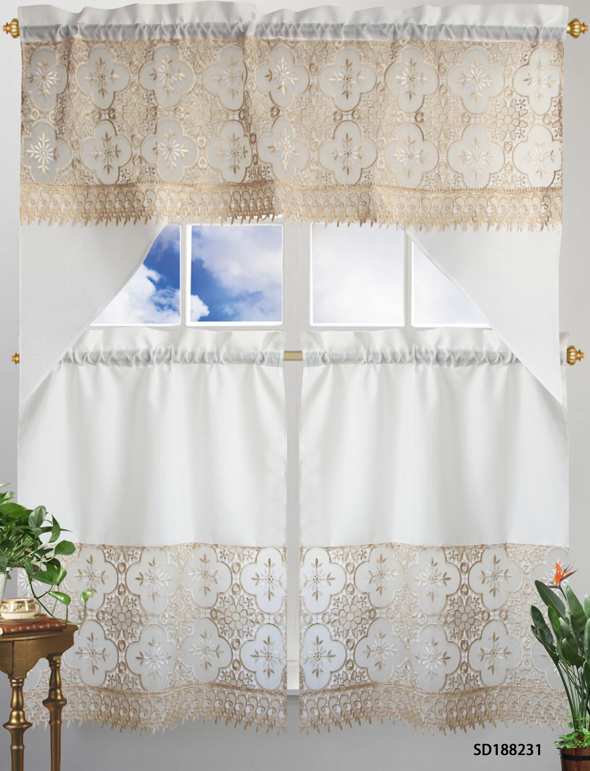 Lace  kitchen curtain factory new designs cheapest curtain for window for kitchen room 3 pieces