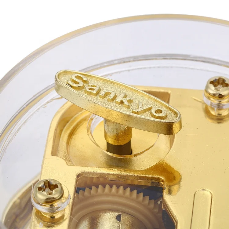 Ever Bright Wholesale Round-Shape Transparent Acrylic Music Box Metal Wind Up Gold Plating Mini Acrylic  Music Box For Kids Gift