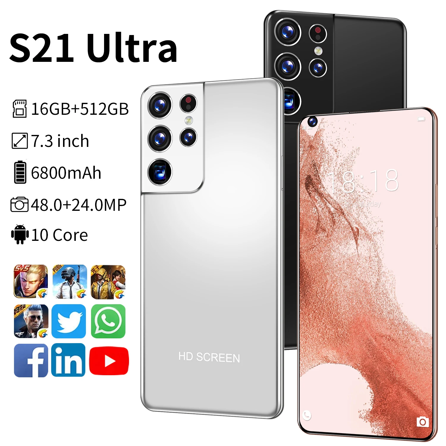 S21 ULTRA original 16gb+512gb 16MP+32MP face unlock full Display Android 10.0 Cell Phone Smart Mobile Phone