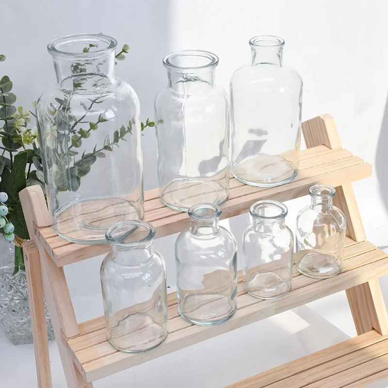Transparent Wide-Mouth Wood Stopper Glassware Laboratory Reagent Dispenser Bottle for Home Decoration and Chemical Seal