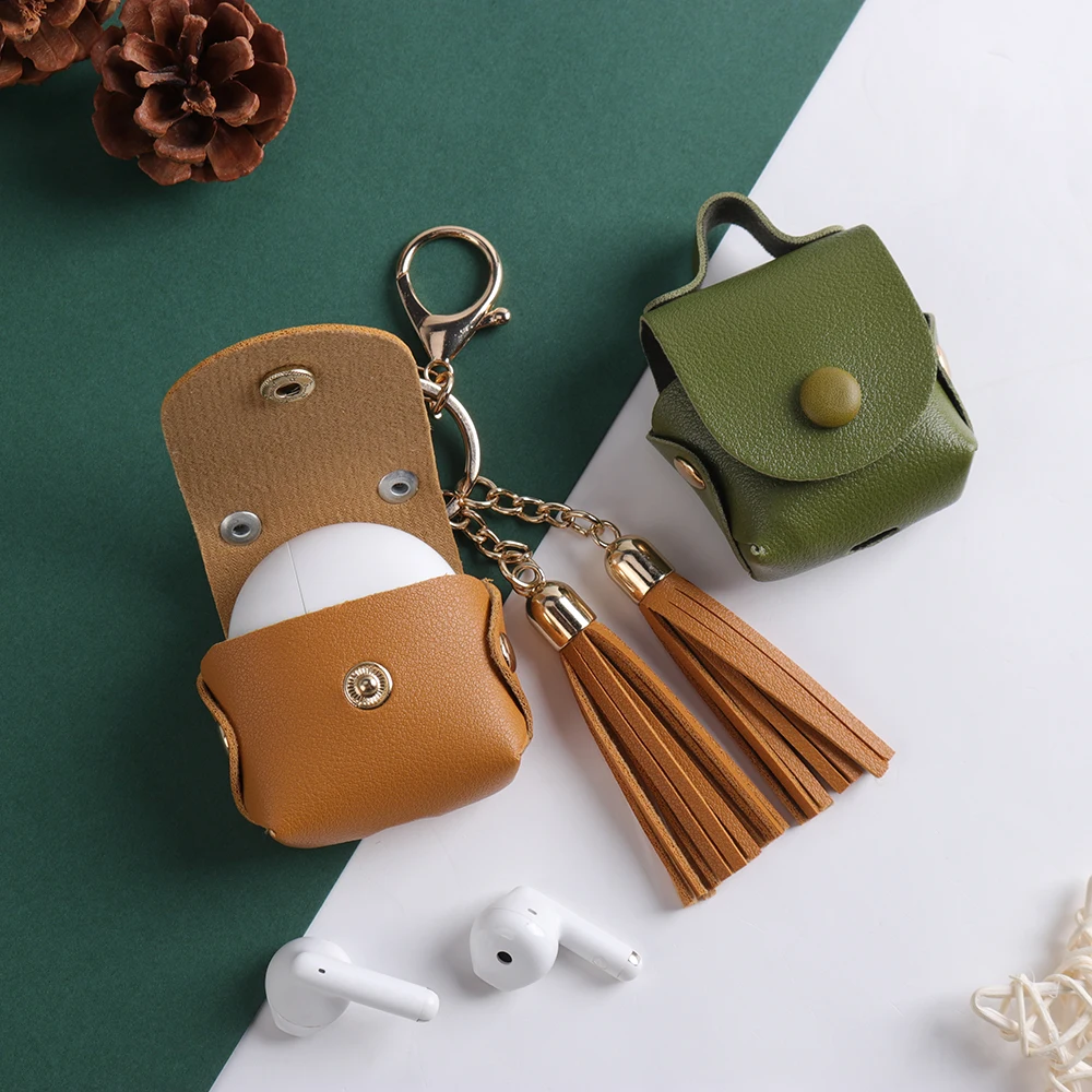 Hot Sales Women Stype Pu leather  headphone Pouch Bag Key Chain Earphone Case for Apple Airpods pro with tassel