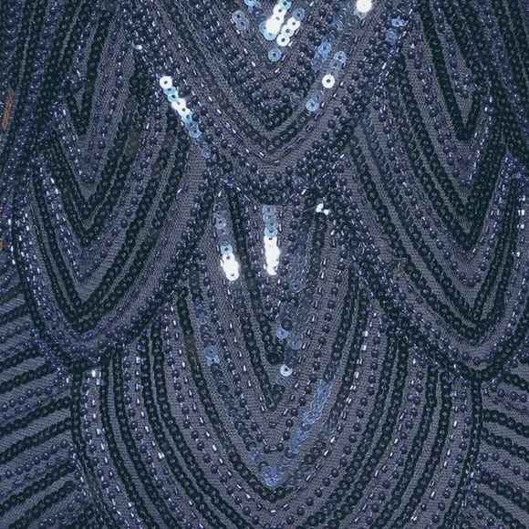 lady Full Glam Navy Blue Sequin Fringe Dress Rounded neckline sleeveless invisible back zipper closure prom night  Dress