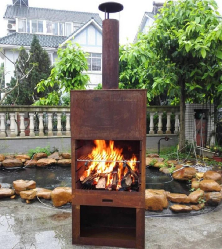 Садовый дымоход открытый стальной камин Corten