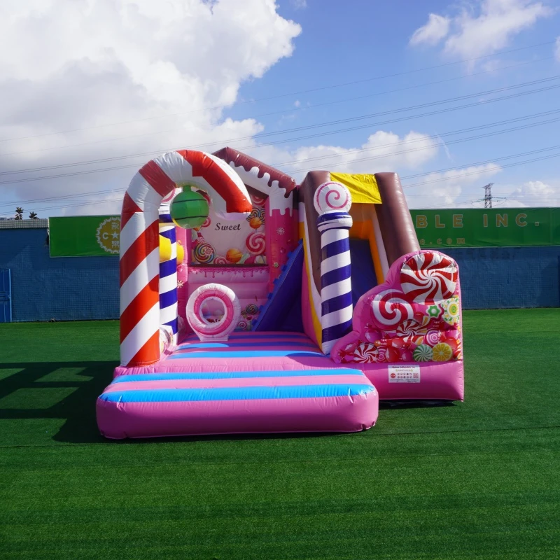 5m Candy cane theme lollipop 16ft bouncy jumping house pink inflatable combos with slide kids girl