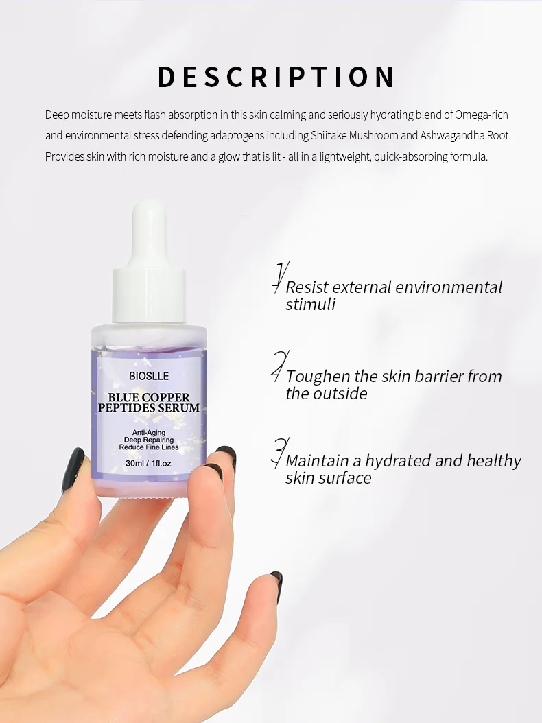 BIOSLLE Factory Direct Sell Repair Sensitive Skin Care Serum Blue Copper Peptide Freeze-dried Powder Serum