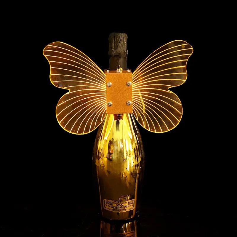 Flashing acrylic led butterfly angle wings champagne bottle topper collar display for liquor beverage vodka wine tequila whiskey